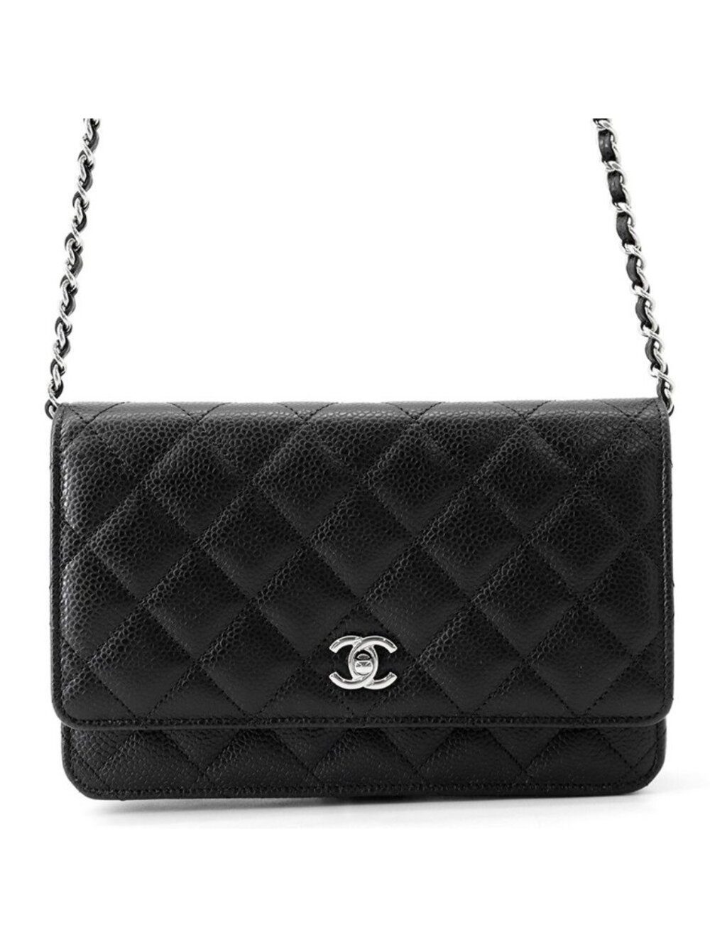 Chanel Chain Wallet Quilted CC Logo Caviar Leather Black Shoulder Bag